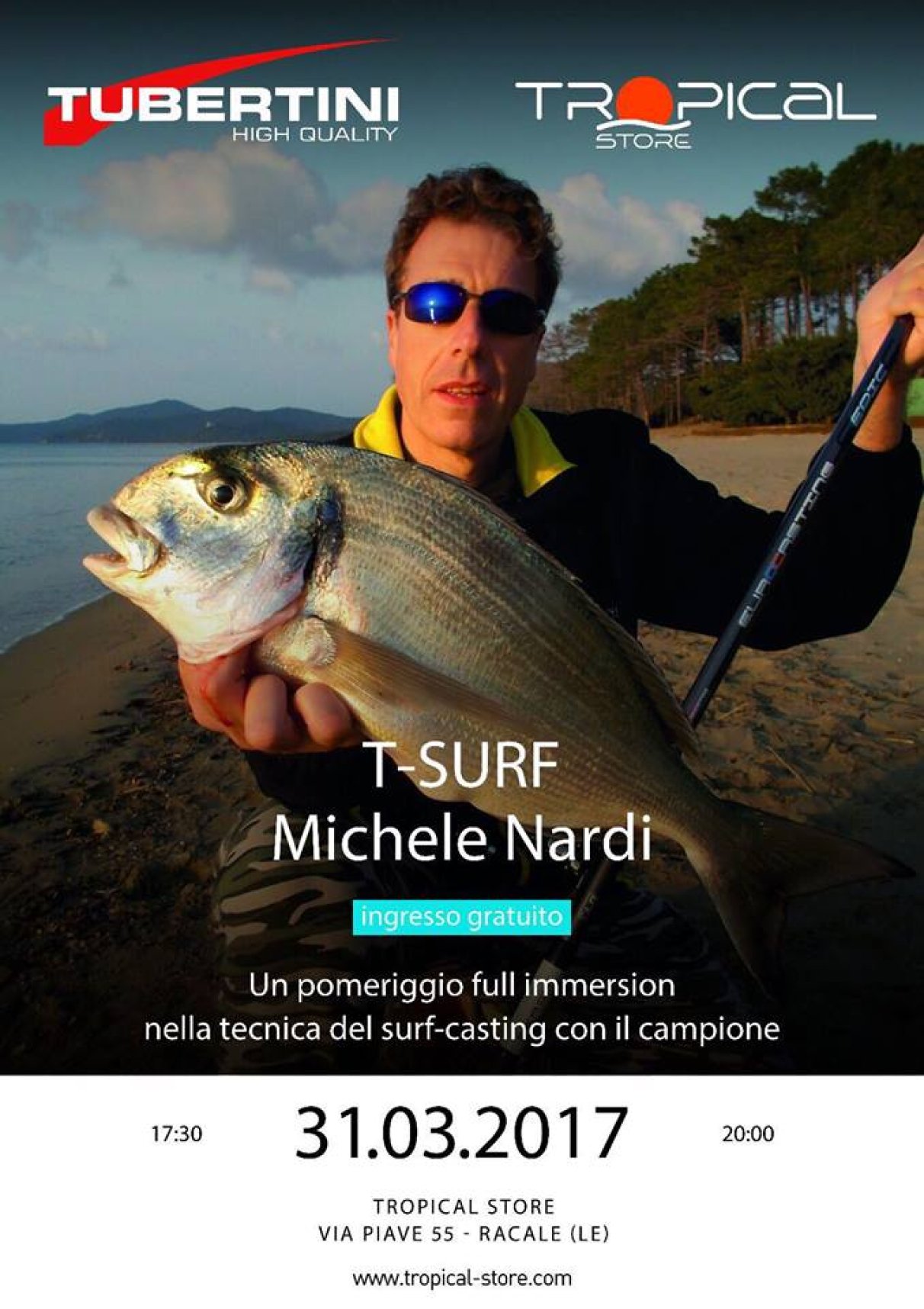 Michele Nardi al Tropical Store per un full immersion nel mondo del surf casting insieme allo staff Tubertini