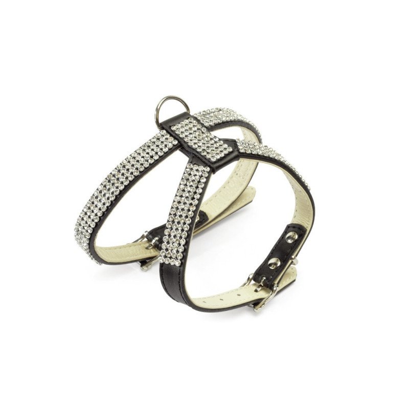 CAMON PETTORINA IN PELLE CON STRASS NERA