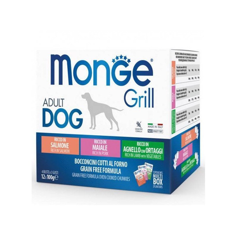 MONGE GRILL DOG MULTIBOX SALMONE MAIALE AGNELLO 12X100GR