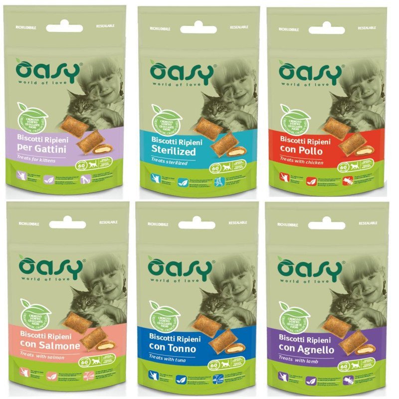 OASY GATTO SNACK BISCOTTI RIPIENI 60GR