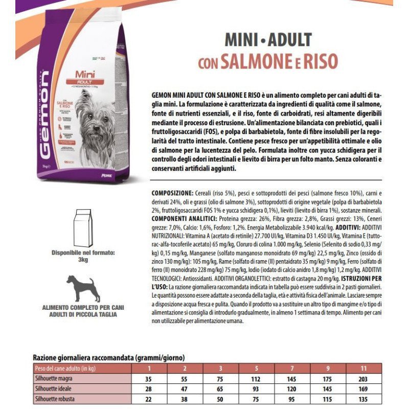 GEMON DOG MINI ADULT SALMONE E RISO 3KG