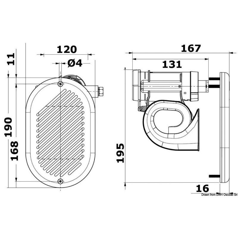 OSCULATI TROMBA INCASSO HURRICANE BIANCA 12V