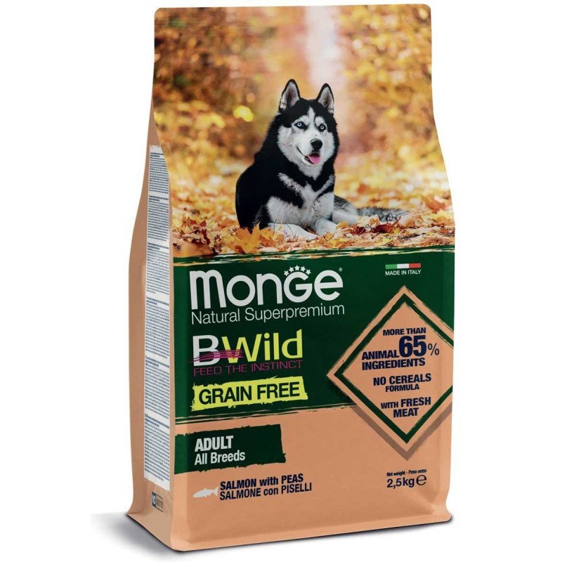 MONGE BWILD CROCCANTINI ALL BREEDS ADULT SALMONE CON PISELLI