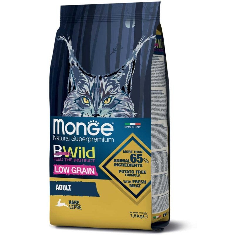 MONGE BWILD CROCCANTINI GATTI ADULTI LEPRE 1.5KG