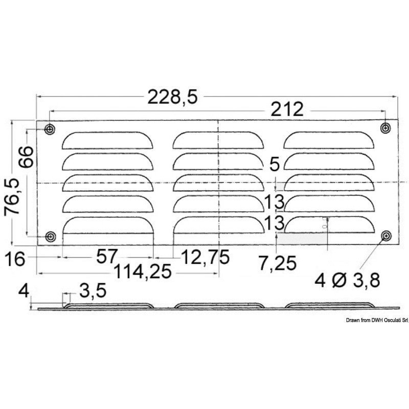 OSCULATI GRIGLIA AREAZIONE INOX 76X229 MM