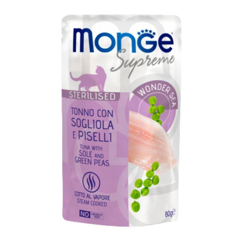 MONGE SUPREME STERILISED TONNO SOGLIOLA E PISELLI 80GR