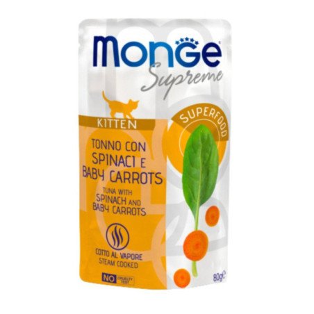MONGE SUPREME KITTEN TONNO SPINACI E CAROTE 80GR