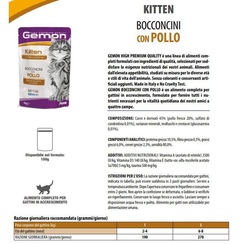 GEMON MANZO E ORTAGGI STERILIZZATO BUSTINA BOCCONCINI PER GATTI 100GR