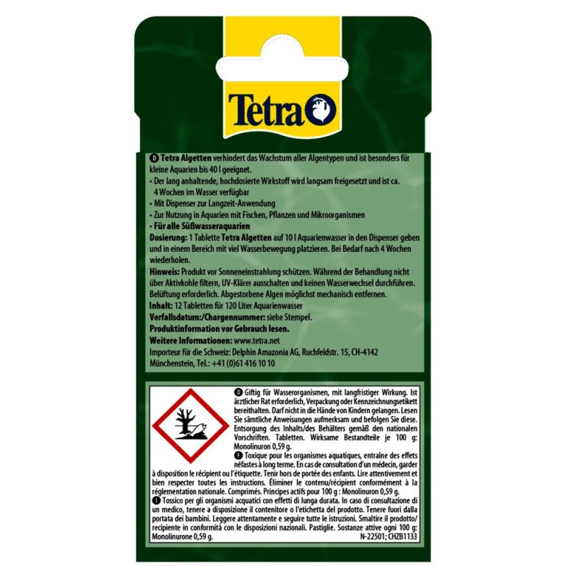 TETRA ALGETTEN 10 TABLETS COMBATTE LE ALGHE