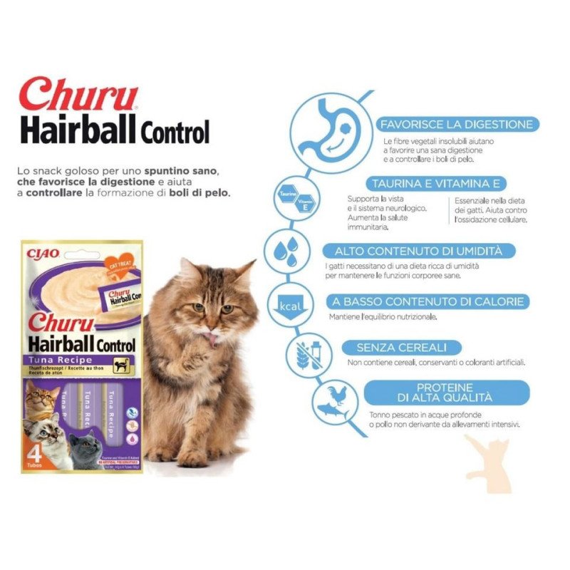 CHURU STICK CREMOSI AL TONNO HAIRBALL CONTROL 4 STICK