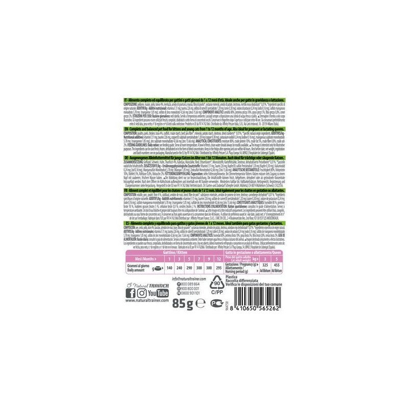 NATURAL TRAINER GATTO KITTEN E YOUNG TONNO 85GR