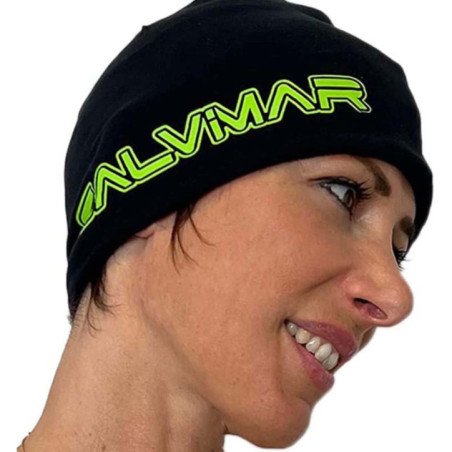 SALVIMAR CAPPELLO IN PILE NERO CON SCRITTA VERDE