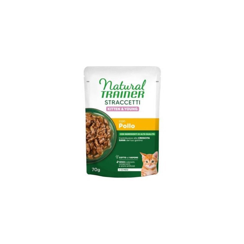 NATURAL TRAINER KITTEN E YOUNG STRACCETTI GATTO POLLO 85GR