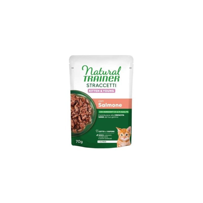 NATURAL TRAINER KITTEN E YOUNG STRACCETTI GATTO SALMONE 85GR