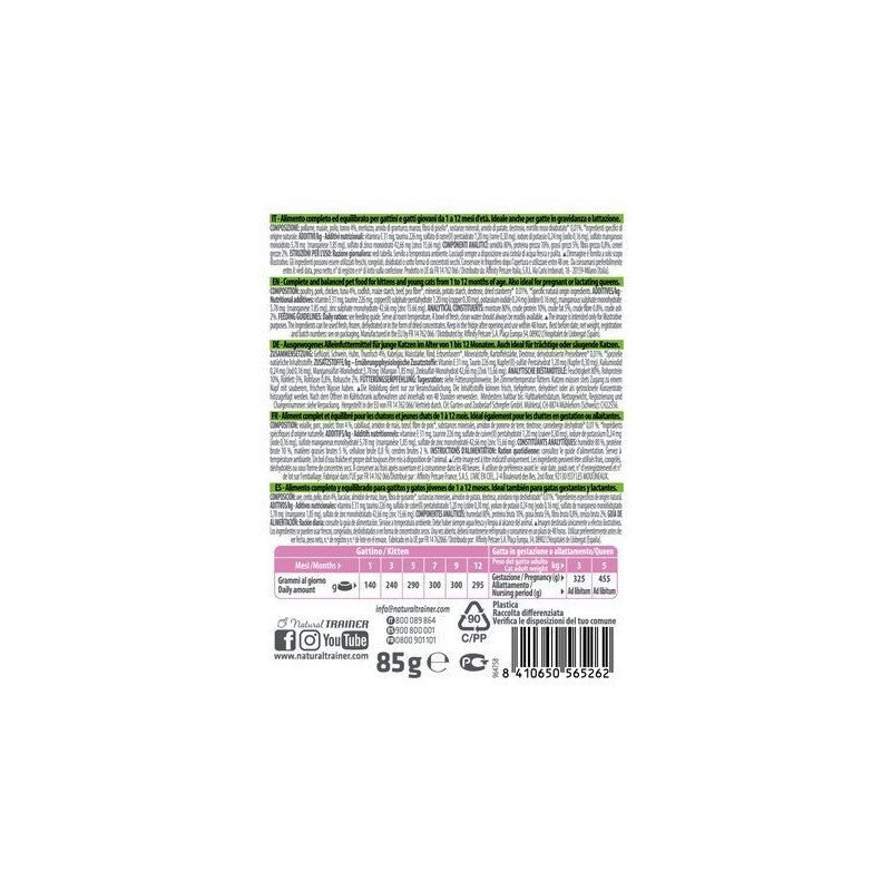 NATURAL TRAINER GATTO KITTEN E YOUNG TONNO 85GR