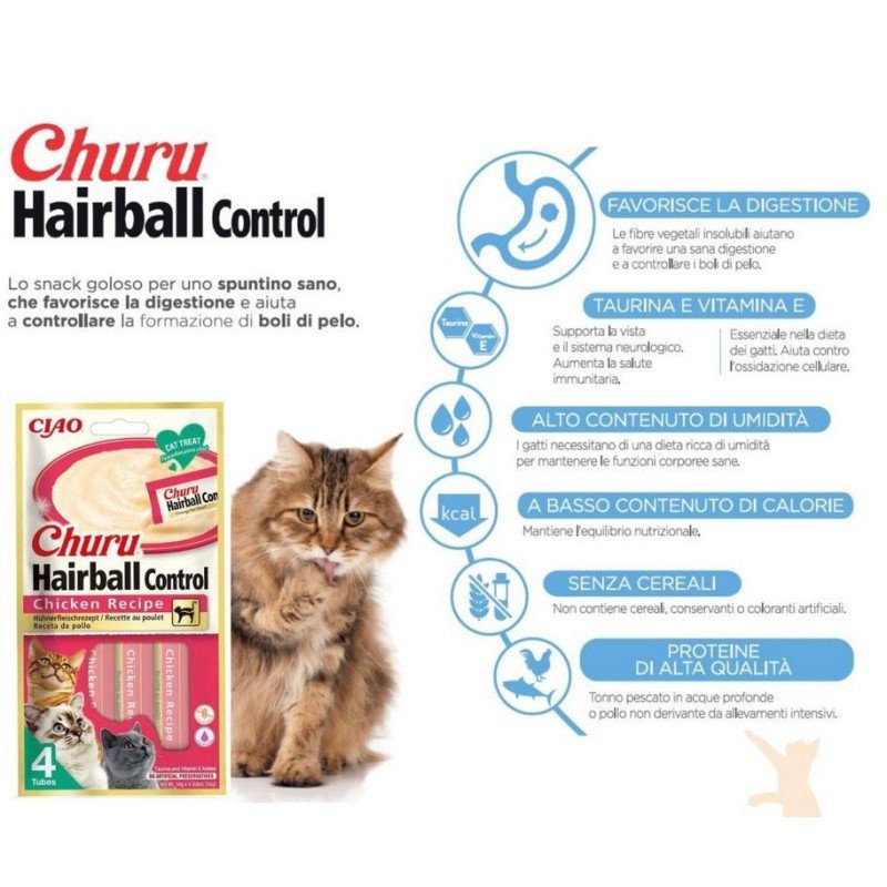 CHURU STICK CREMOSI AL POLLO HAIRBALL CONTROL 4 STICK