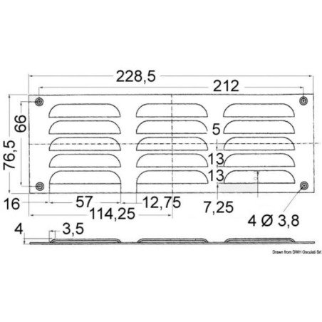OSCULATI GRIGLIA AREAZIONE INOX 76X229 MM