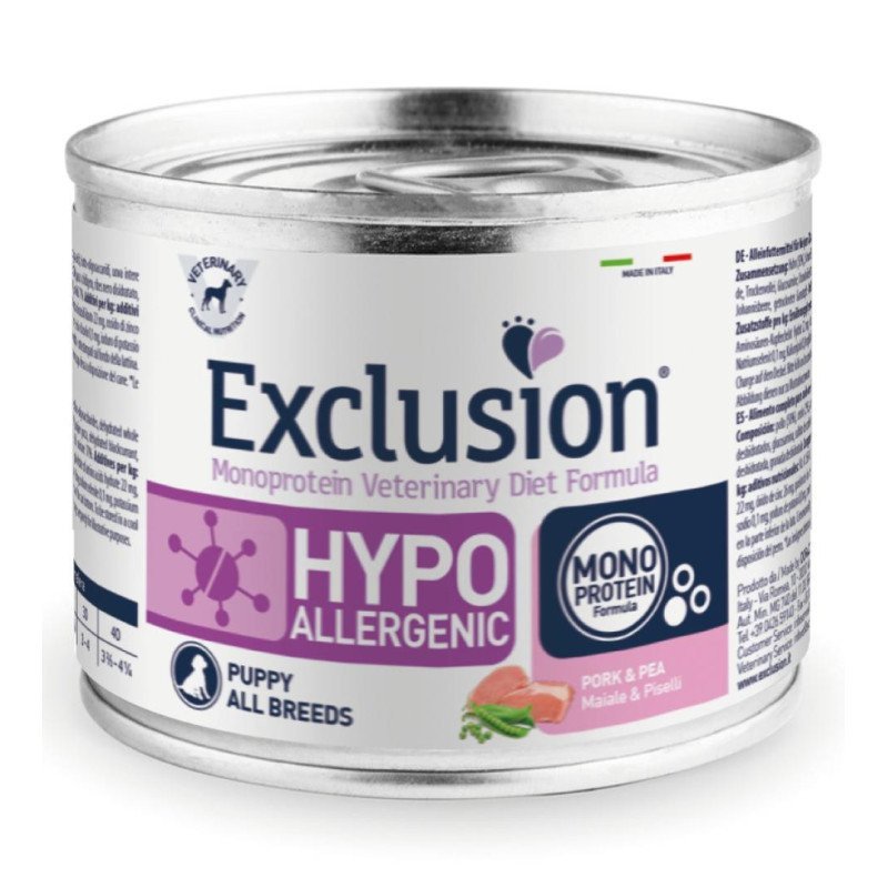 EXCLUSION DIET HYPOALLERGENIC PUPPY MAIALE E PISELLI ALL BREED 200GR
