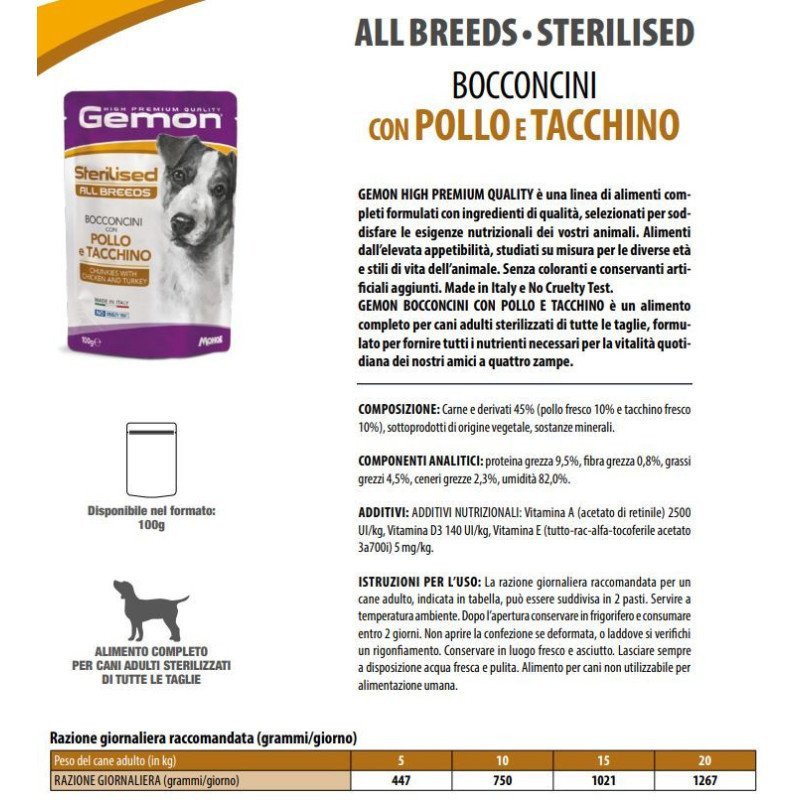 GEMON POLLO E TACCHINO STERILIZZATI BOCCONCINI BUSTINE CANE