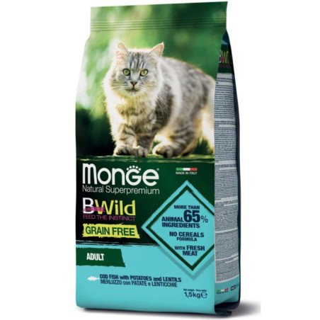 MONGE BWILD CROCCANTINI PER GATTI ADULTI AL MERLUZZO 1.5KG