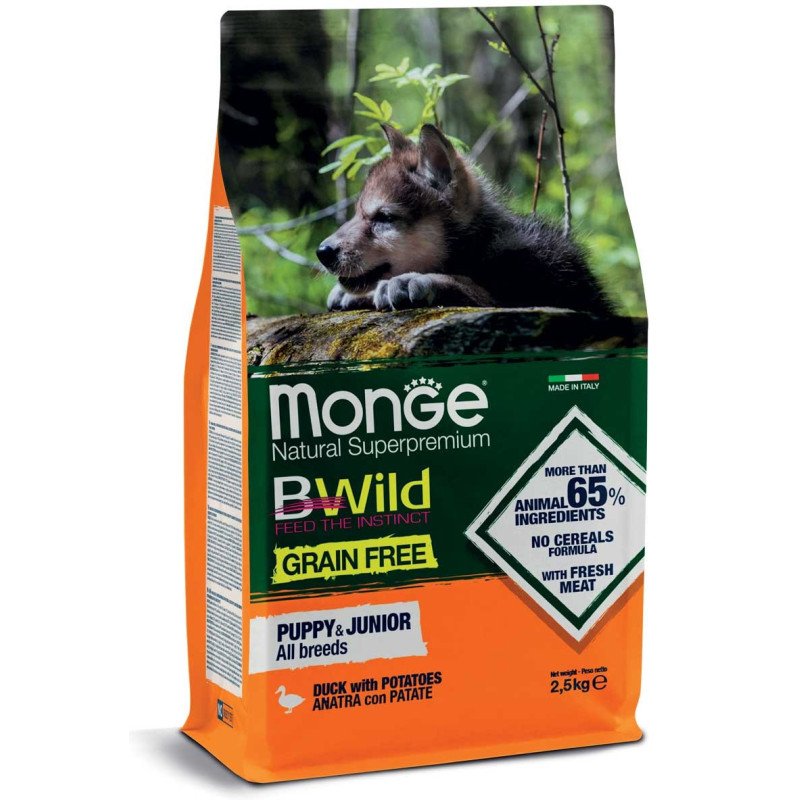 MONGE BWILD CROCCANTINI ALL BREEDS PUPPY ANATRA E PATATE