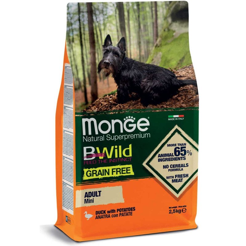 MONGE BWILD CROCCANTINI MINI ADULT ANATRA CON PATATE 2.5KG