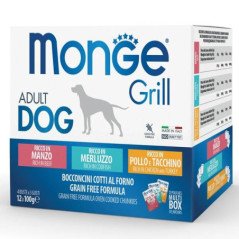 MONGE GRILL DOG MULTIBOX MANZO MERLUZZO POLLO 12X100GR