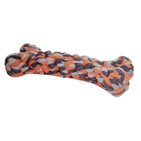 LEOPET OSSO IN CORDA DI COTONE INTRECCIATO GRIGIO/ARANCIONE