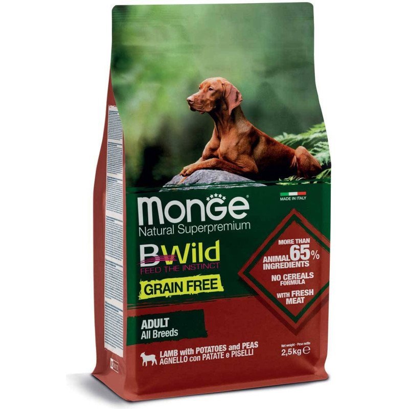 MONGE BWILD CROCCANTINI ADULT ALL BREEEDS AGNELLO CON PATATE PISELLI