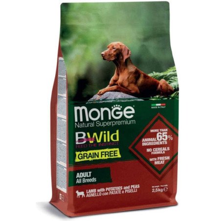 MONGE BWILD CROCCANTINI ADULT ALL BREEEDS AGNELLO CON PATATE PISELLI