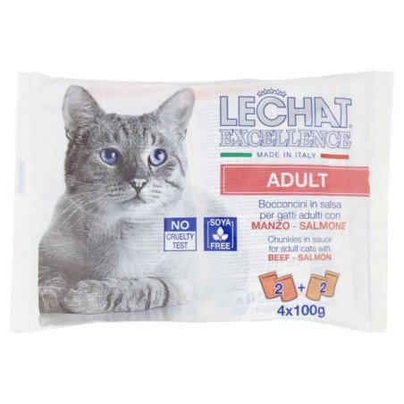 LECHAT EXCELLENCE GATTO ADULTO MANZO E SALMONE 4X100GR