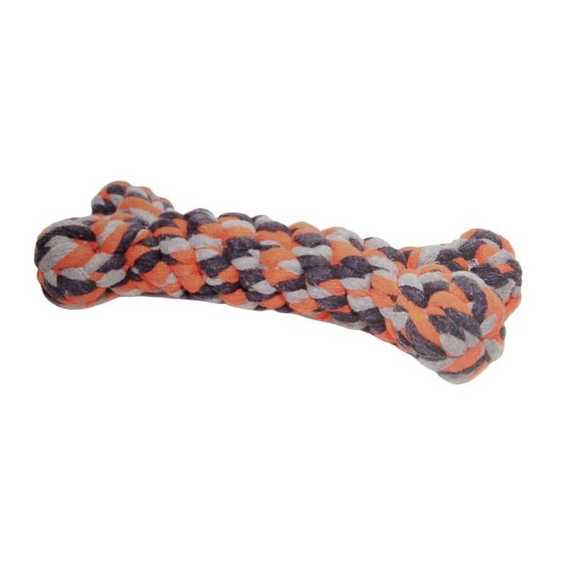 LEOPET OSSO IN CORDA DI COTONE INTRECCIATO GRIGIO/ARANCIONE