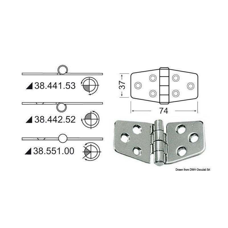 OSCULATI CERNIERA INOX NODO SPORGENTE 74X37MM